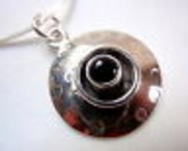 Black Onyx Hammered Silver Border 925 Sterling Silver Pendant New - $5.39