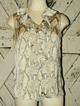 Anne Klein Abstract Gator Print Ruffle Front Silky Thin Dressy Tank Top Size 6 - £9.51 GBP
