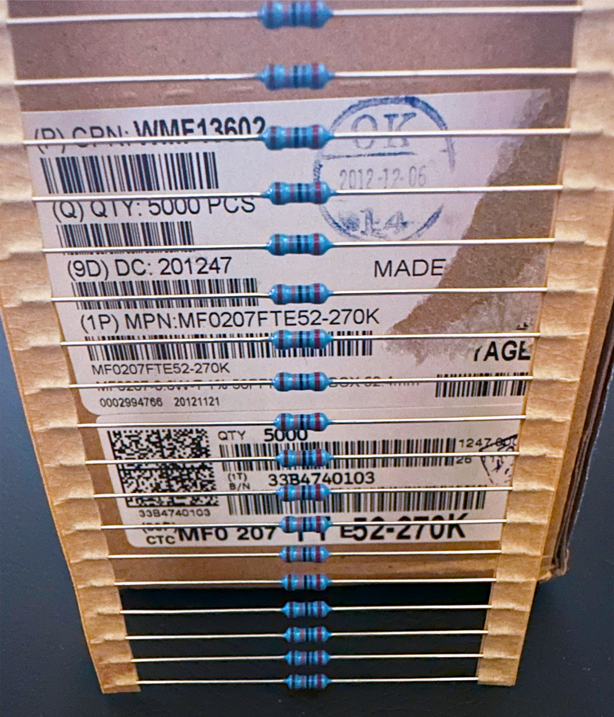 100Pcs MF0207FTE52-270K YAGEO Metal Film Axial Resistor 1% 270KOhm 0.6W - $4.95
