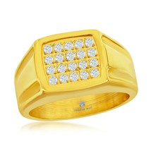 Gold Tone Stainless Steel Clear CZ Square Men Boxing Band Ring - £44.33 GBP