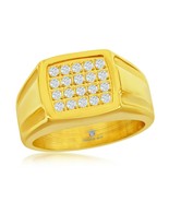 Gold Tone Stainless Steel Clear CZ Square Men Boxing Band Ring - £43.25 GBP