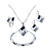 Anyco Jewelry Set 4Pcs Black White Rectangle Zircon 925 Silver - $1,216.68 MXN