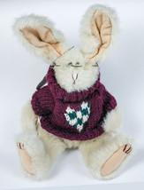 TY TAN JOINTED BUNNY RABBIT PLUSH 1992 w/ BOYDS BEAR SWEATER GLASSES STU... - $11.87