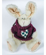 TY TAN JOINTED BUNNY RABBIT PLUSH 1992 w/ BOYDS BEAR SWEATER GLASSES STU... - $16.23 CAD
