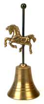 Vintage Brass Hand Bell w/ Carousel Horse - 6.5&quot; Tall - £11.17 GBP