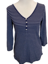 Old Navy Women&#39;s 3/4 Sleeve Ribbed Knit Top Navy/White Striped, Sz M - £7.58 GBP