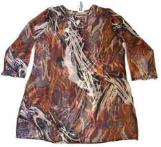 Beach Cover Up Womens Tunic Top Animal Print Sheer Sequined 3/4 Sleeve - £11.12 GBP
