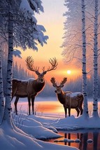 Sunrise and Deer Diamond Painting Kit - 5D Full Round Gemstone Craft Cro... - $48.50