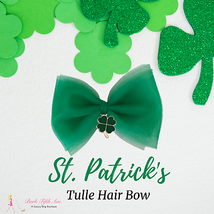 St. Patrick&#39;s Day Tulle Dog Hair Bow with Shamrock Pendant - $28.95