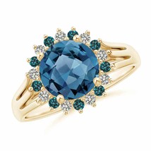 ANGARA London Blue Topaz Triple Shank Ring with Alternating Halo - £677.63 GBP