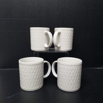 4 Coffee Mugs 12 Oz White Ceramic Basketweave Pattern Stoneware Mug Set - $14.85