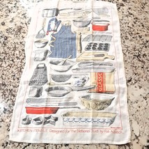 Vintage National Trust tea towel Kitchen Utensils Pat Albeck Irish linen cat - £38.57 GBP