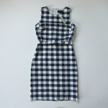 NWT J.Crew Belted Gingham Sheath in Navy Ivory Check Bi-stretch Cotton Dress 2 - £56.76 GBP