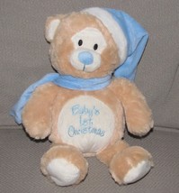 Cuddle Barn Baby&#39;s Babys First 1ST Xmas Stuffed Plush Teddy Bear Tan Beige Blue - £31.53 GBP