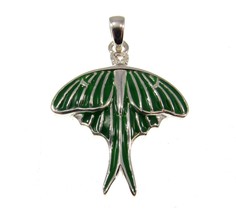 Solid 925 Sterling Silver Ted Andrews Luna Moth Pendant with Green Enamel - £40.18 GBP