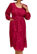 Torrid Burgundy Star Print Tiered Chiffon Midi Dress, Pockets, Plus Size 3X - £31.51 GBP