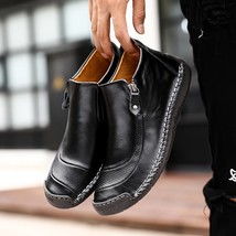 FL JUMPMORE Winter Men Split Leather Boots Men Warm With Plush Youth Trend Zip R - £50.40 GBP