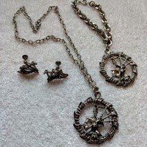 Vintage bagpipe jewelry set, bracelet pendant necklace screw on earrings - $75.00