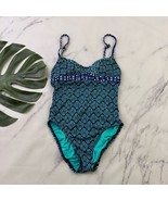 Title Nine Womens One Piece Swimsuit Size S Teal Blue Geometric Print Swim - $36.54 CAD