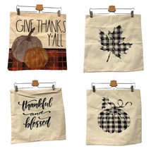 Set of 4 FALL theme checkered print 16” pillow cases covers pumpkin patch - £23.22 GBP