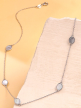 925 Sterling Silver Oval MOP Shell Station Chain Necklace Jewelry For Wo... - $90.99 CAD