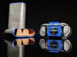 Brizard and Co. - Blue Ostrich and Grey Leather Cigar Case and V-Cutter image 2