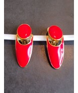 1.25&quot; Aurum Red Enamel and Gold Tone Clip Earring Made in USA - £7.82 GBP