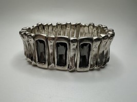 Modernist Silver Stretch Rhinestone Bracelet 7.5” X 2.2cm - £15.82 GBP