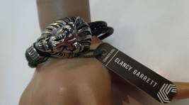 Men&#39;s Clancy Garrett Stainless Steel Lions Head Double Leather Bracelet 9&quot; - £26.84 GBP