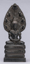 Antik Bayon Stil Khmer Sitzender Bronze Naga Meditation Buddha - 43cm/43... - £652.33 GBP
