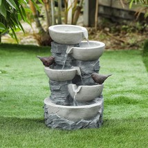 Polyresin Tiered Pots Outdoor Fountain Grey Traditional - $161.36