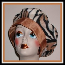 Tiger Beret Caramel Butterscotch Faux Fur Reversible Hat Cream Black Khaki - £24.82 GBP