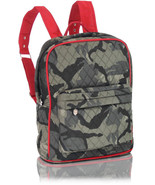 QUILTED BACKPACK Green Camo Red Trim Book Tote Bookbag Bag Day Overnight... - $490.15 MXN