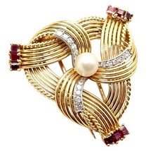 Vintage Cartier 18k Yellow Gold Diamond Ruby Pearl Pin Brooch 1960s - $156,464.03 MXN