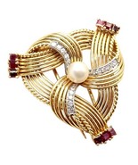 Vintage Cartier 18k Yellow Gold Diamond Ruby Pearl Pin Brooch 1960s - $155,143.94 MXN