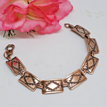 Vintage Solid Copper Southwest Native American Panel Link Bracelet 8” - £22.38 GBP