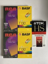 Lot of 5 New Blank Sealed VHS Tapes - TDK BASF RCA 4 T-120 &amp; 1 T130) - £11.50 GBP