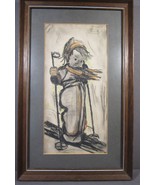 Original Art Charcoal Sketch Child on Skis German Vintage 1984 12&quot; x 7.5&quot; - £39.29 GBP