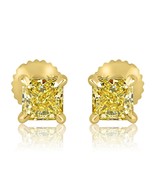 GIA 1.42 TCW Radiant Natural Fancy Light Yellow Diamond Stud Earrings 18k Gold - £3,689.73 GBP