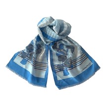 Vintage Monique Martin Blue Floral Striped Scarf – 52 x 11 – Sheer Light... - $301.96 MXN