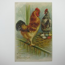 Easter Postcard Rooster &amp; Chicken Decorated Easter Eggs Embossed Antique 1910 - £7.85 GBP