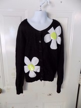 JUSTICE BLACK W/FLOWERS BUTTON FRONT CARDIGAN SIZE 10 GIRL&#39;S NWOT - £14.92 GBP