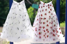 White Cherry Pattern A-line Long Tulle Skirt High Waisted Fairy Tutu Party Skirt image 3