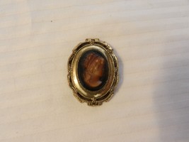 Vintage Gold Tone Metal Oval Cameo Pin Raised Details, Rope Edging - £31.47 GBP