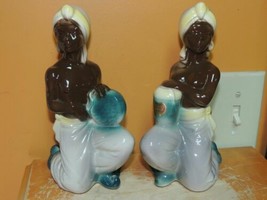 Mid-century pair Royal Copley figurines 8.5&quot; Blackamoor figures Drummer ... - $31.49