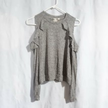 Blu Pepper Grey Sweater Womens Size S Cold Shoulders Ruffle Long Sleeves - £17.95 GBP