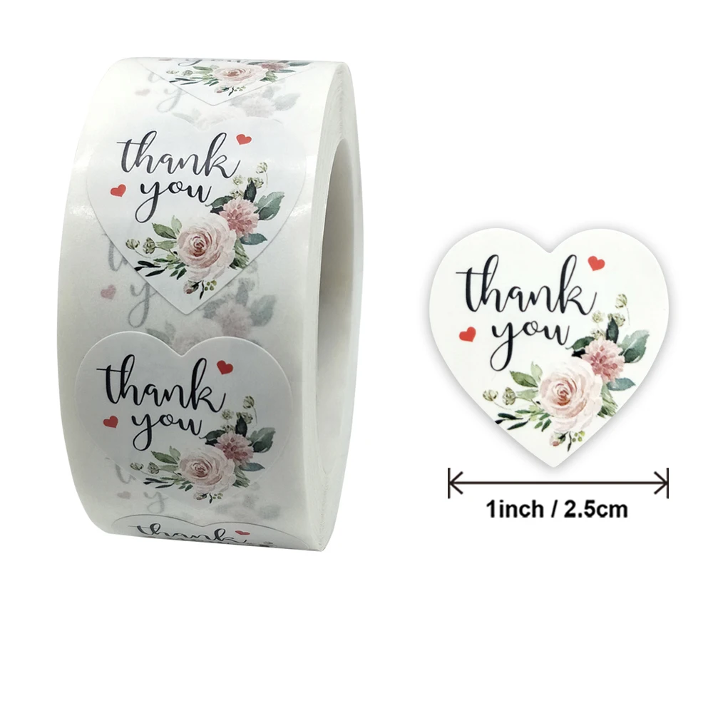 Sporting 100-500pcs Thank You Stickers Heart Floral Seal Labels Cute Paper Stick - £23.81 GBP