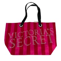 Victoria&#39;s Secret tote striped rhinestone logo large shopping travel bag - £24.85 GBP