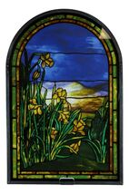 Louis Tiffany Daffodils Oyster Bay Stained Glass Art Panel Wall Or Desk ... - $79.99