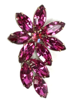 Vintage Brooch Pink Faceted Rhinestone Flower Pronged Fuchsia Silver Tone - €29,18 EUR